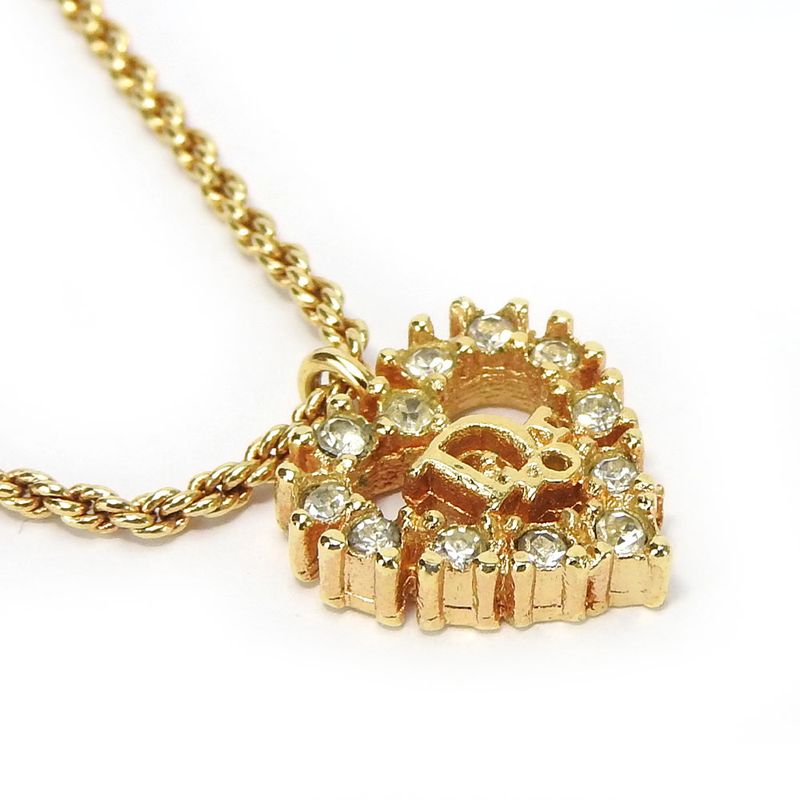 Christian Dior Necklace Metal Gold Heart Rhinestone Accessories Women — view 4