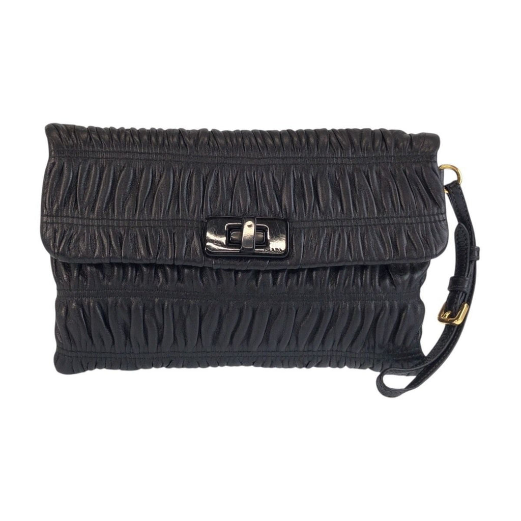 Prada Black Gold Leather 53 Clutch Pouch