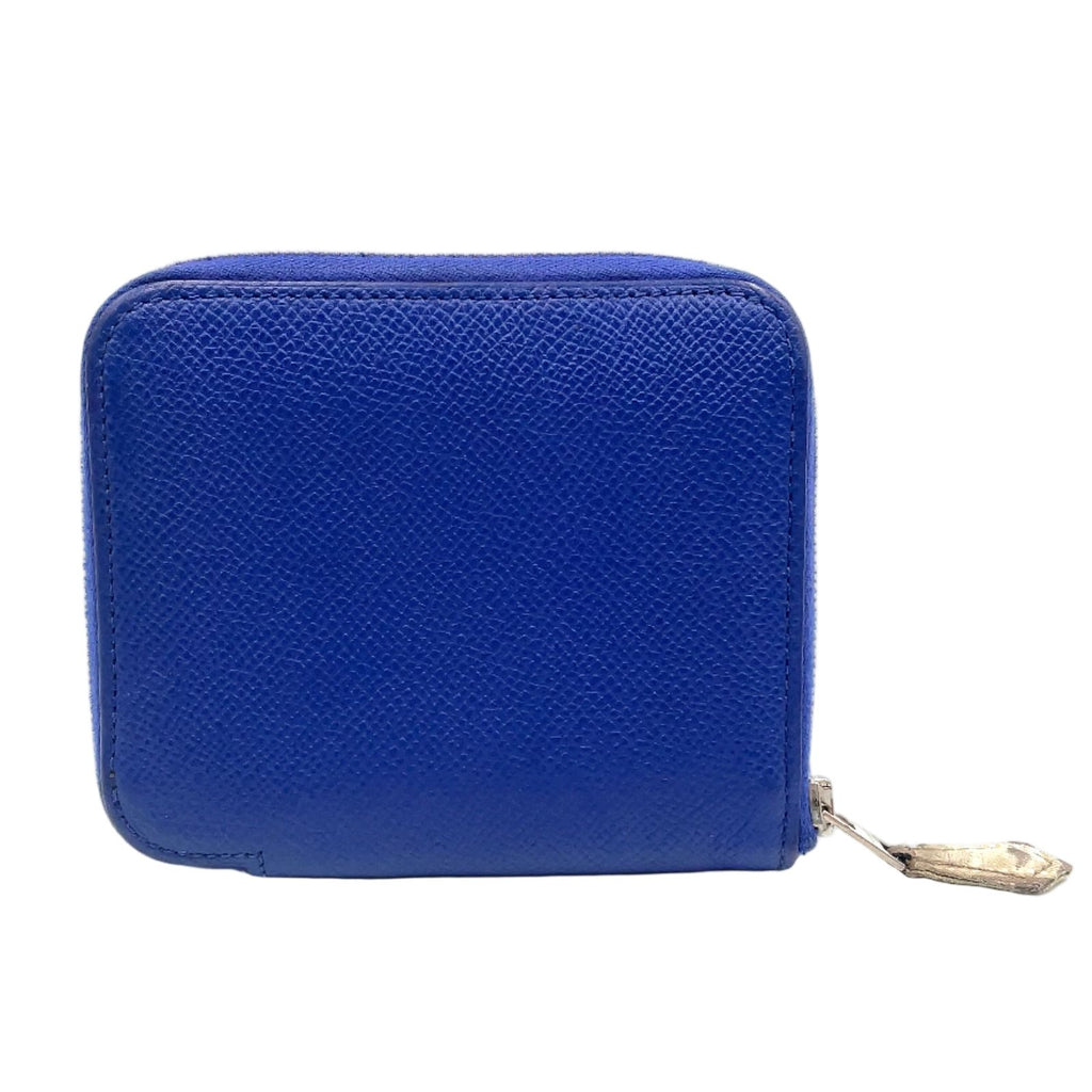 Hermes Azap Compact Silk in Zip Around Leather Blue Wallet Silver