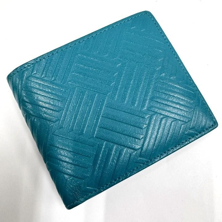 Bottega Veneta Debossed Intrecciato Bifold Billfold Turquoise Blue