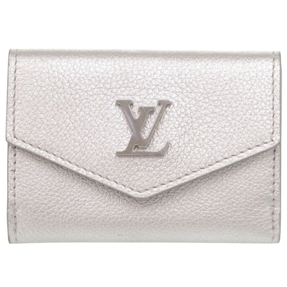 Louis Vuitton Portefeuille Lock Mini Leather Silver Trifold Wallet LV