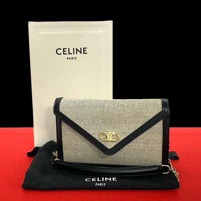 Celine Triomphe Chain Shoulder Canvas Leather Mini