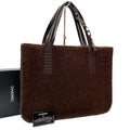 Chanel Shearling Leather Logo Hand Tote Brown