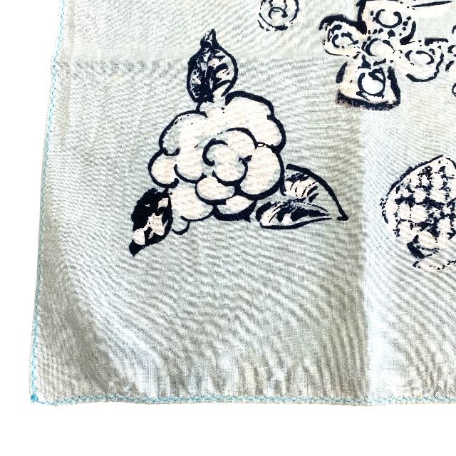 Chanel Scarf Handkerchief Bandana Camellia Logo Coco Mark Light Blue Black — view 5