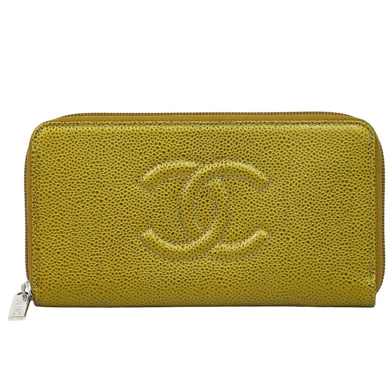 Chanel Coco Mark Round Zipper Long Wallet Caviar Leather