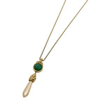 Dior Faux Pearl Necklace Color Stone Gold Plated Green