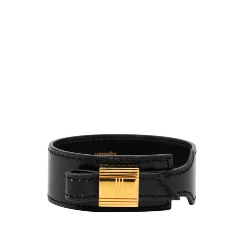 Hermes Artemis Bracelet Black Gold Leather Plated