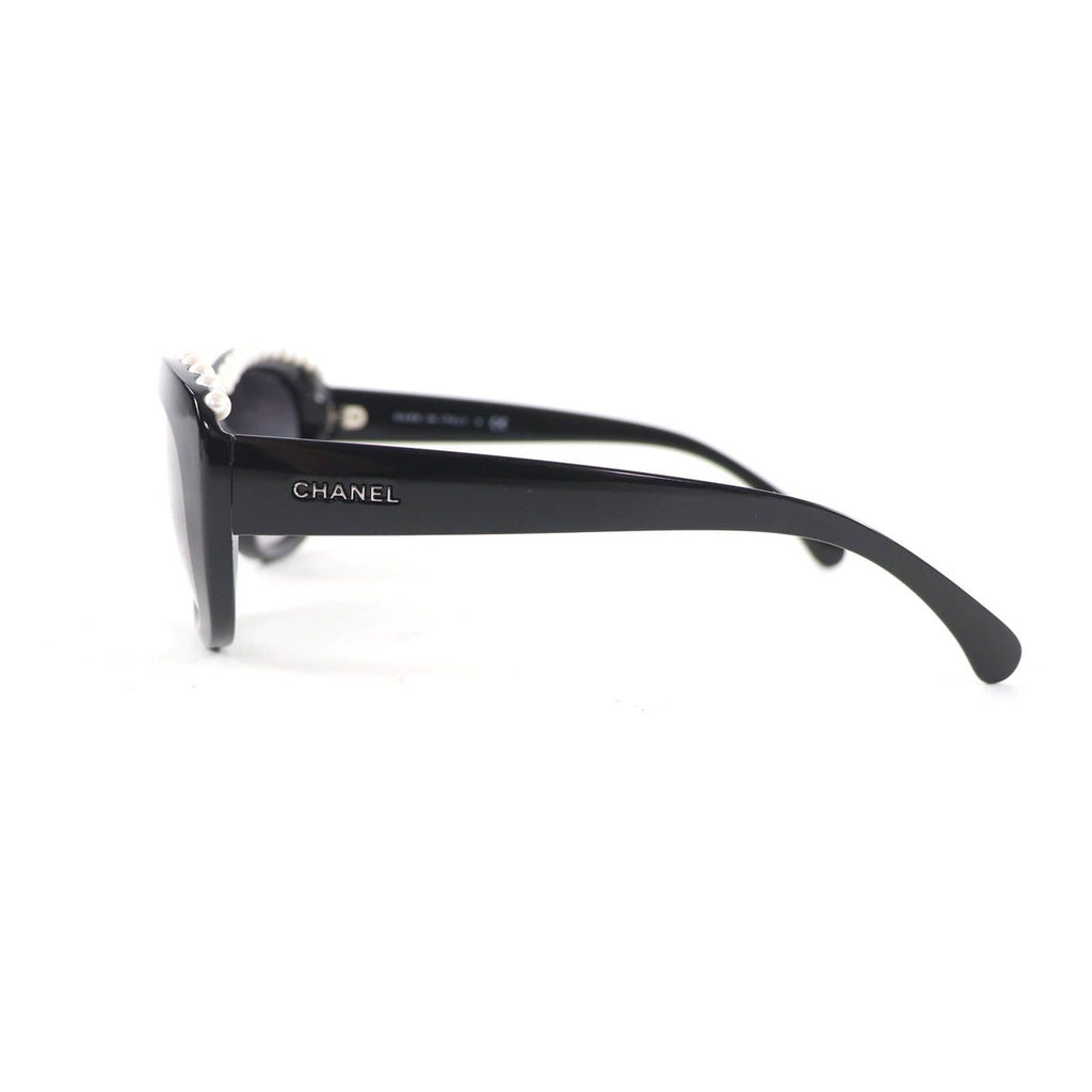 Chanel Logo Faux Pearl Sunglasses Eyewear Black — view 5