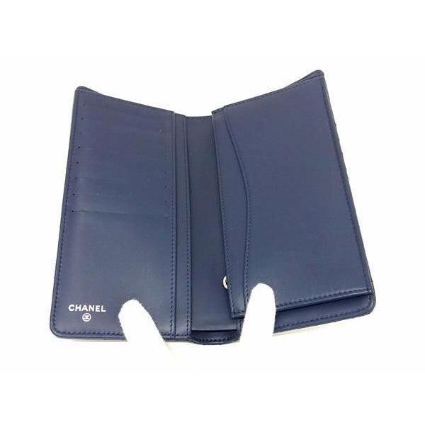 Chanel Coco Mark V-stitch Patent Leather Foldable Long Wallet Dark — view 3
