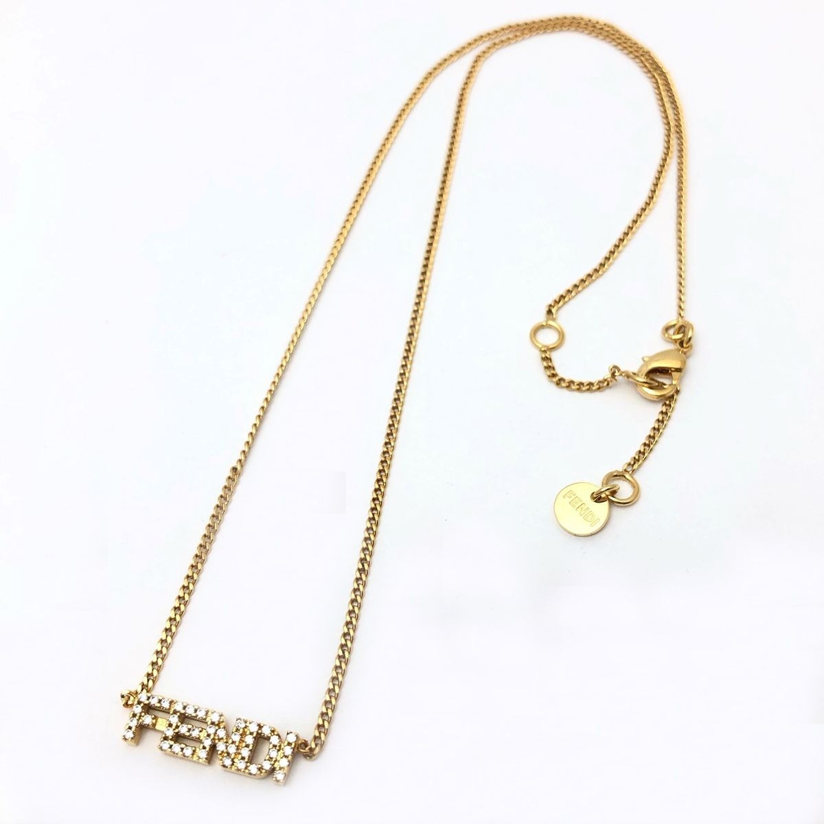 Fendi Logo Necklace Graffiti Zircon Gold
