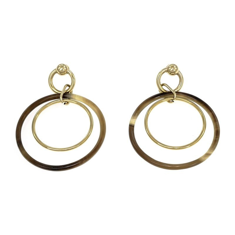 Hermes Amulet Duo Earrings Buffalo Horn Brown Gold Hardware Accessories — view 2