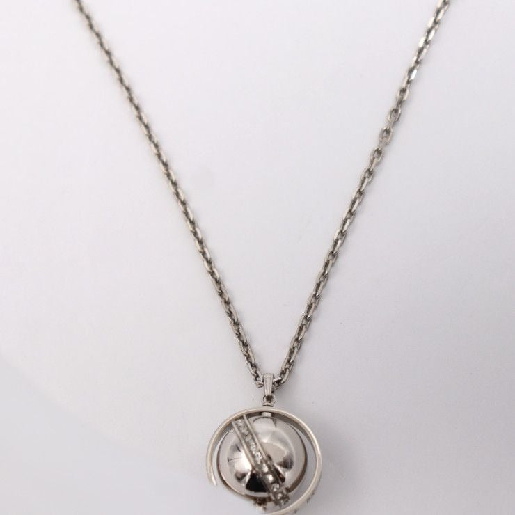 Louis Vuitton Pendant Globe Necklace Metal Silver Rhinestone