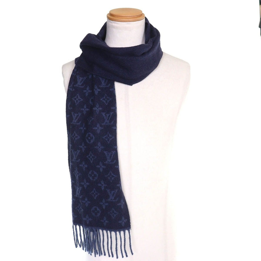 Louis Vuitton Echarpe Monogram Gradient Cashmere Fringe Scarf Navy — view 6