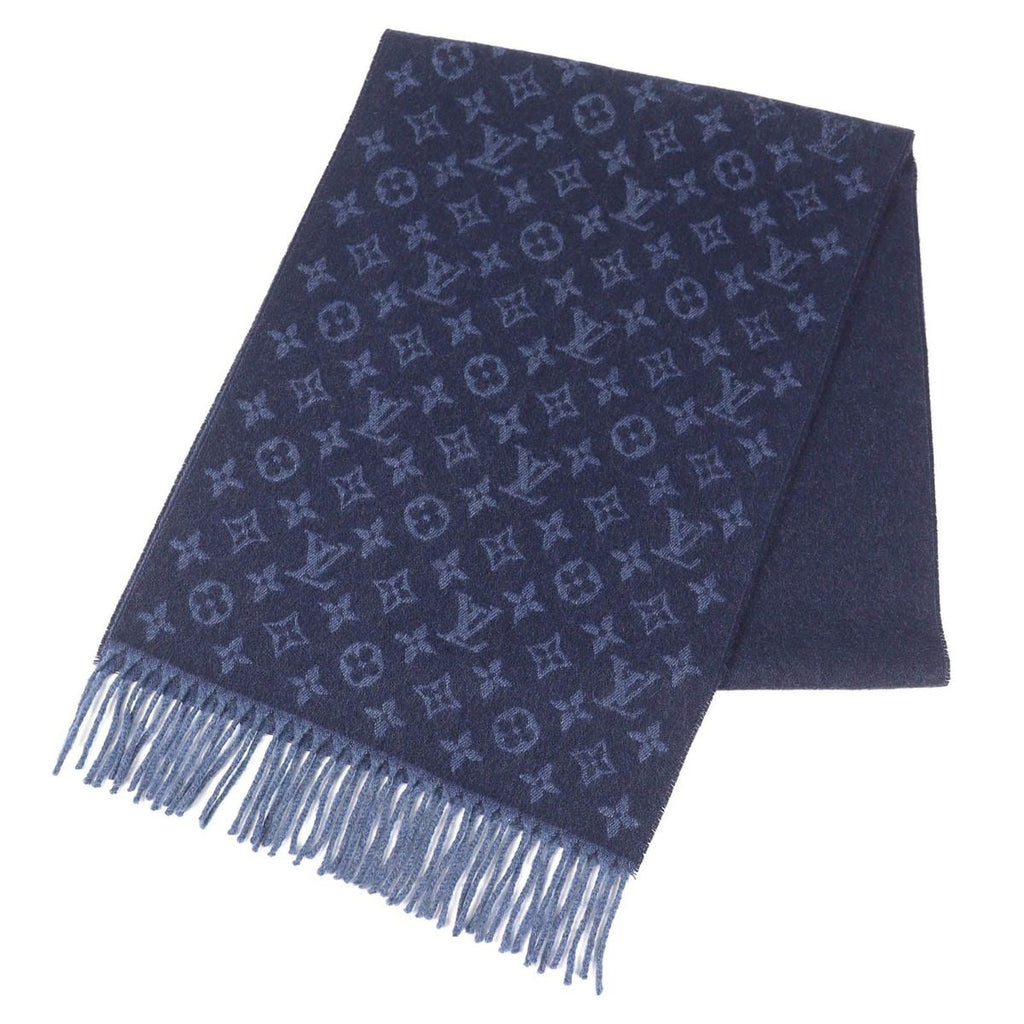 Louis Vuitton Echarpe Monogram Gradient Cashmere Fringe Scarf Navy