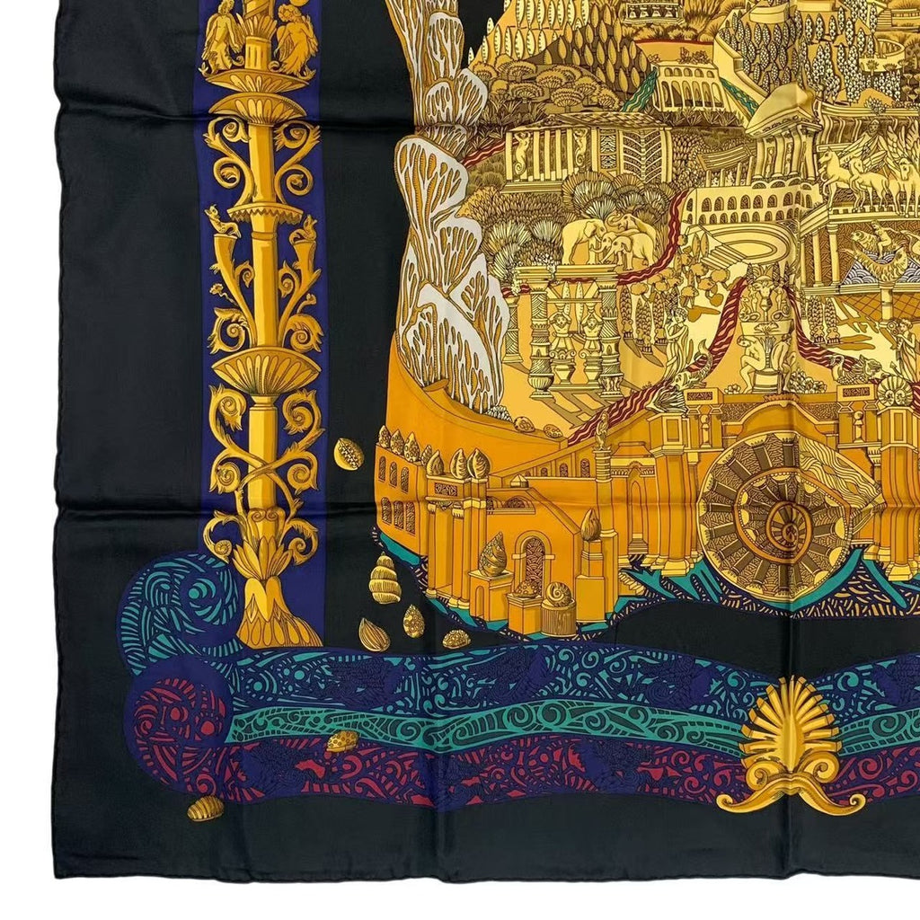 Hermes Carre 90 L Atlantide Atlantis Silk Scarf Black — view 5