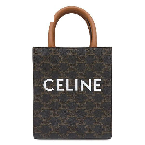 Celine 2-Way Bag Mini Vertical Cover Leather Triomphe Canvas Tan Gold Brown