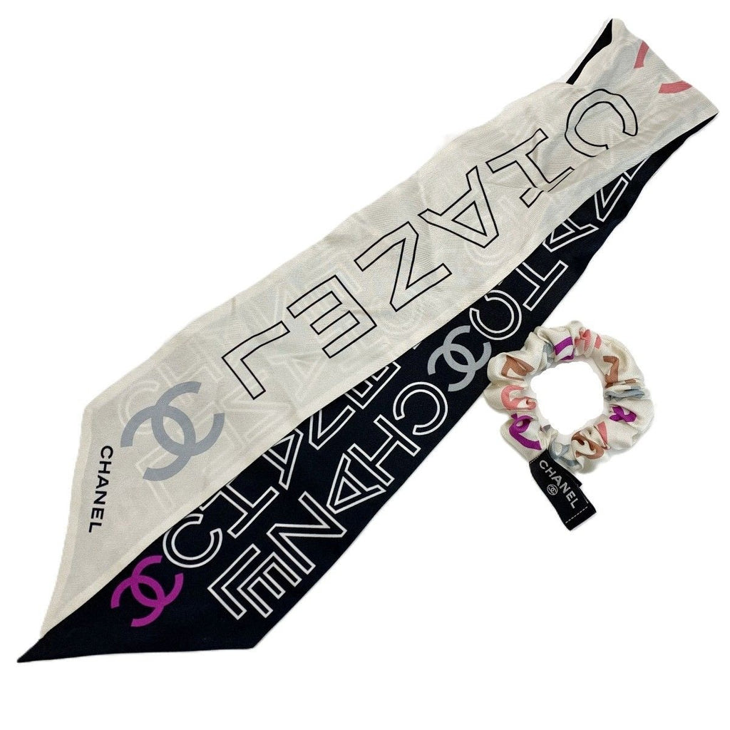 Chanel Scarf Scrunchie Set CC Logo Multicolor Silk