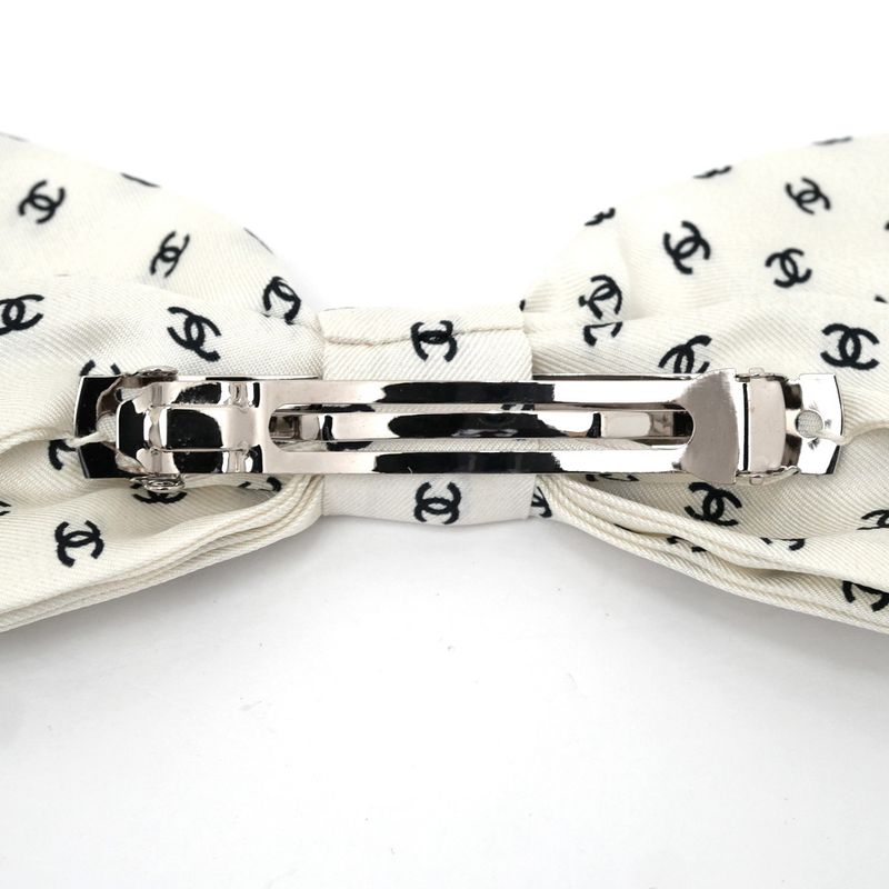 Chanel Barrette Aaa821 Ribbon White Logo COCO Silver Hardware Hair — view 7