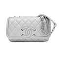 Chanel Small Chain Shoulder Bag Filigree Caviar Leather Silver Hardware