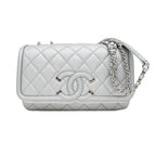 Chanel Small Chain Shoulder Bag Filigree Caviar Leather Silver Hardware
