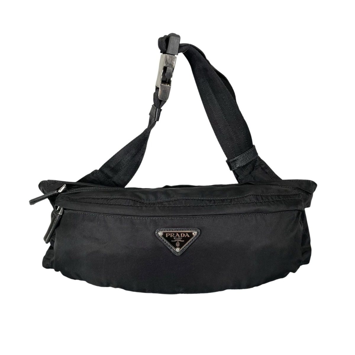 Prada Shoulder Bag Sapphia Leather Bag Black Triangle Logo
