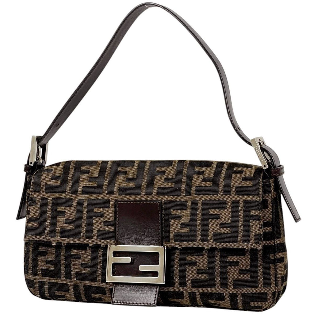 Fendi Zucca Pattern Mamma Baguette Shoulder Bag Canvas Brown