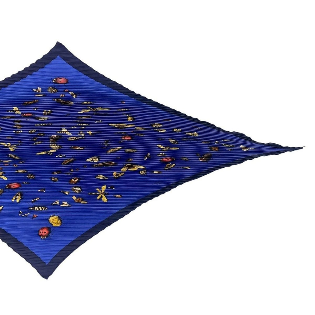 Hermes Pleated Scarf Silk Insect Pattern Navy — view 3