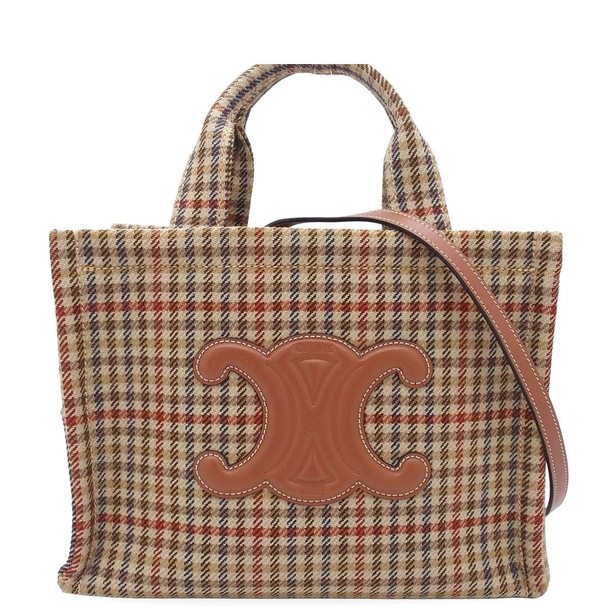 Celine Triomphe Small Cabas Thais Brown Multicolor Tweed Leather 2-Way