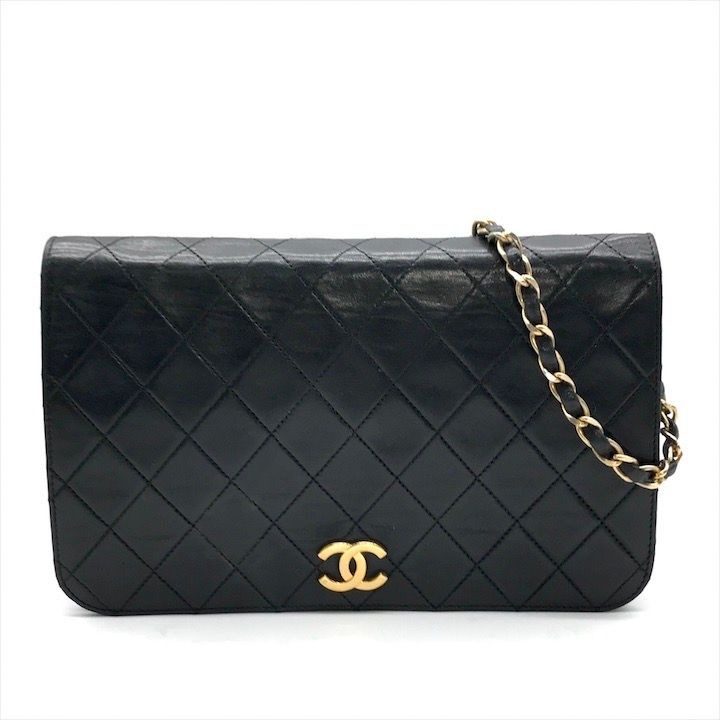 Chanel Quilted Lambskin CC Logo Push Lock Chain Shoulder Bag Black