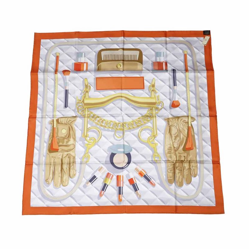Hermes Carre 90 Scarf Beaute Composee 100% Silk Orange Brown — view 2