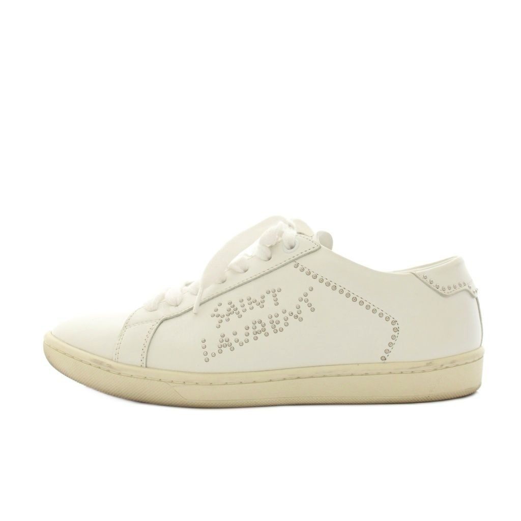 Saint Laurent Paris Blanc Optique Studded Sneakers Shoes Leather Studs 36 White