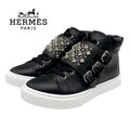Hermes Hanky Sneakers Shoes Leather Black Silver Studded High Cut