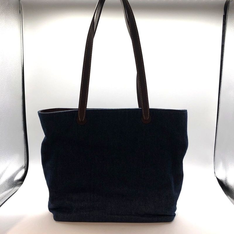 Chanel Tote Bag Denim Blue 5 th Shoulder Leather Brown — view 3