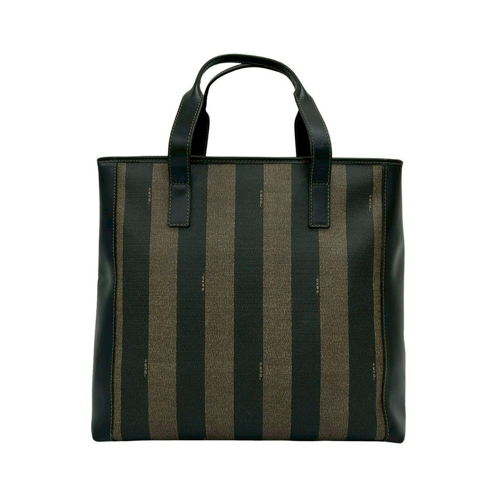 Fendi Pecan Pattern Stripe Zucca FF Leather Handbag Mini Tote Black Khaki — view 3