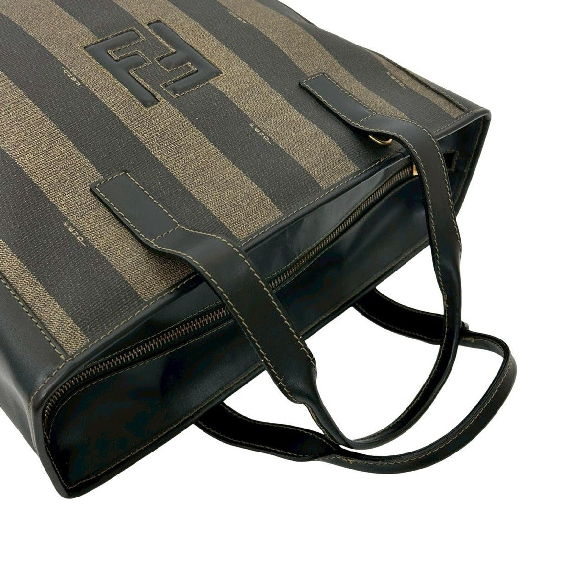 Fendi Pecan Pattern Stripe Zucca FF Leather Handbag Mini Tote Black Khaki — view 4