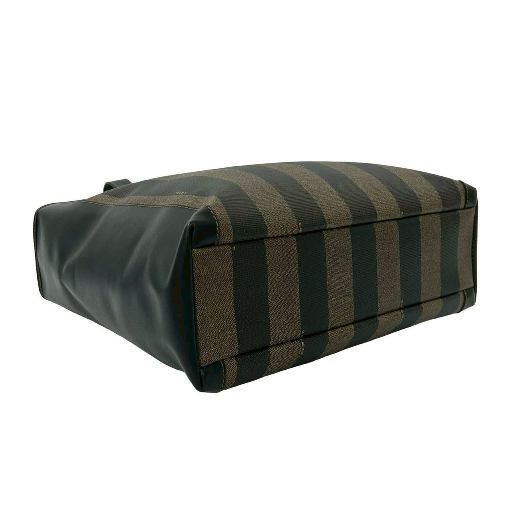 Fendi Pecan Pattern Stripe Zucca FF Leather Handbag Mini Tote Black Khaki — view 7