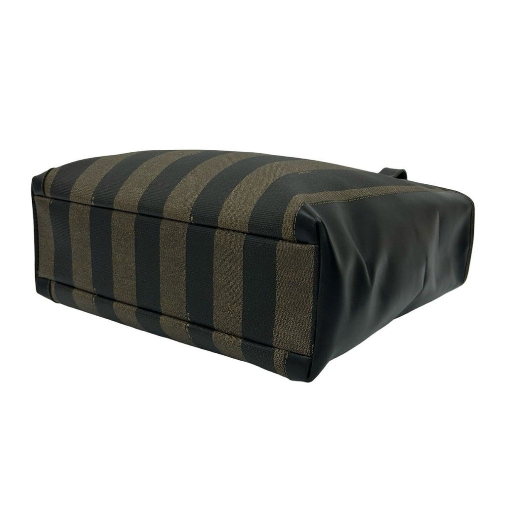 Fendi Pecan Pattern Stripe Zucca FF Leather Handbag Mini Tote Black Khaki — view 8