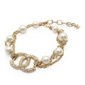 Chanel Bracelet Gold Metal Costume Pearl Color Stone CC Logo Triple Strand Chain