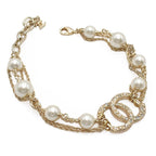 Chanel Bracelet Gold Metal Costume Pearl Color Stone CC Logo Triple Strand Chain — view 3