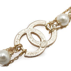 Chanel Bracelet Gold Metal Costume Pearl Color Stone CC Logo Triple Strand Chain — view 5