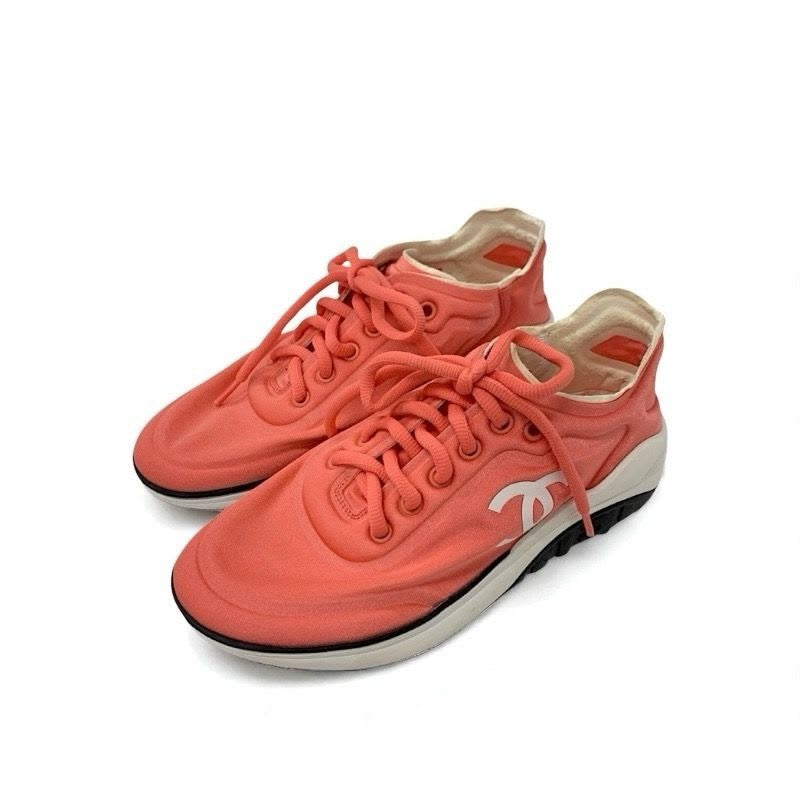 Chanel Sneakers Shoes Fabric Pink White Coco Mark