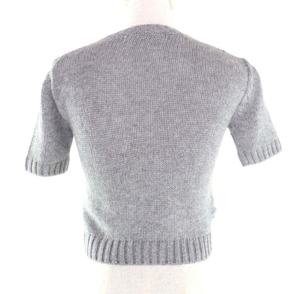 Prada Embroidered Logo Argyle Short Sleeve Knit Gray 36 Hat — view 3