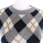 Prada Embroidered Logo Argyle Short Sleeve Knit Gray 36 Hat — view 4