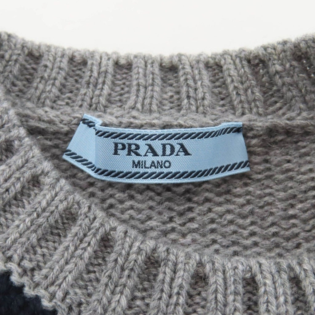 Prada Embroidered Logo Argyle Short Sleeve Knit Gray 36 Hat — view 6