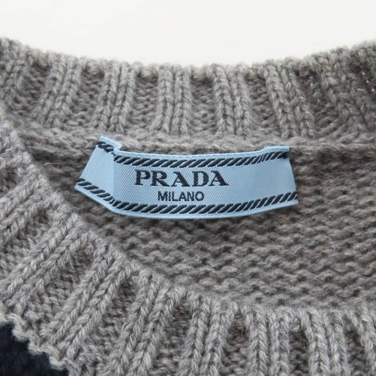 Prada Embroidered Logo Argyle Short Sleeve Knit Gray 36 Hat — view 6