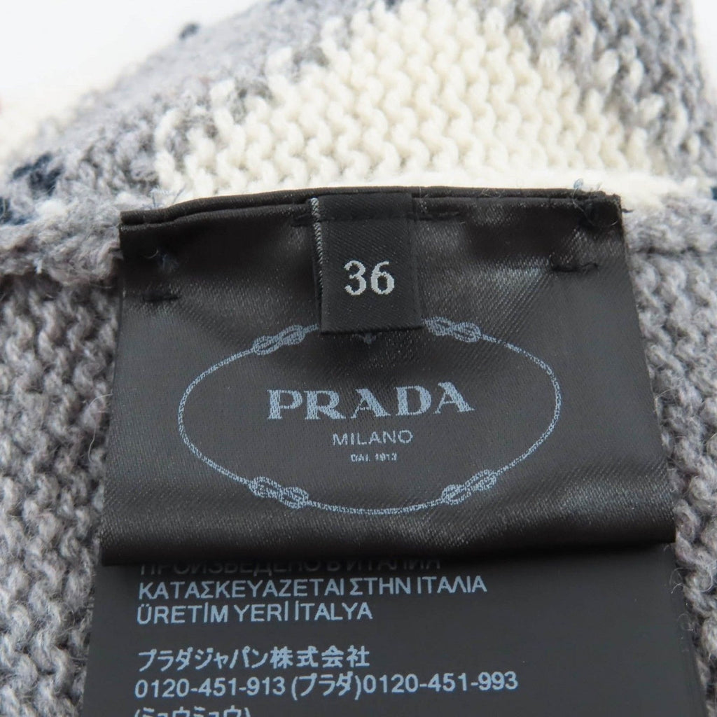 Prada Embroidered Logo Argyle Short Sleeve Knit Gray 36 Hat — view 7