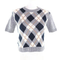 Prada Embroidered Logo Argyle Short Sleeve Knit Gray 36 Hat