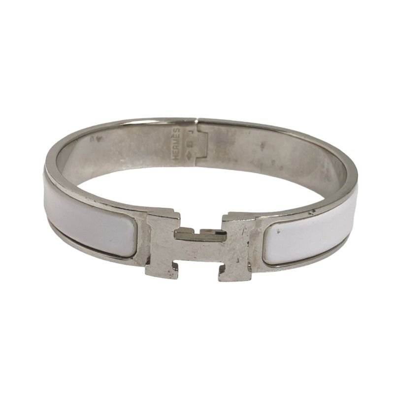 Hermes Bracelet Click Clack Bangle White and Silver — view 3