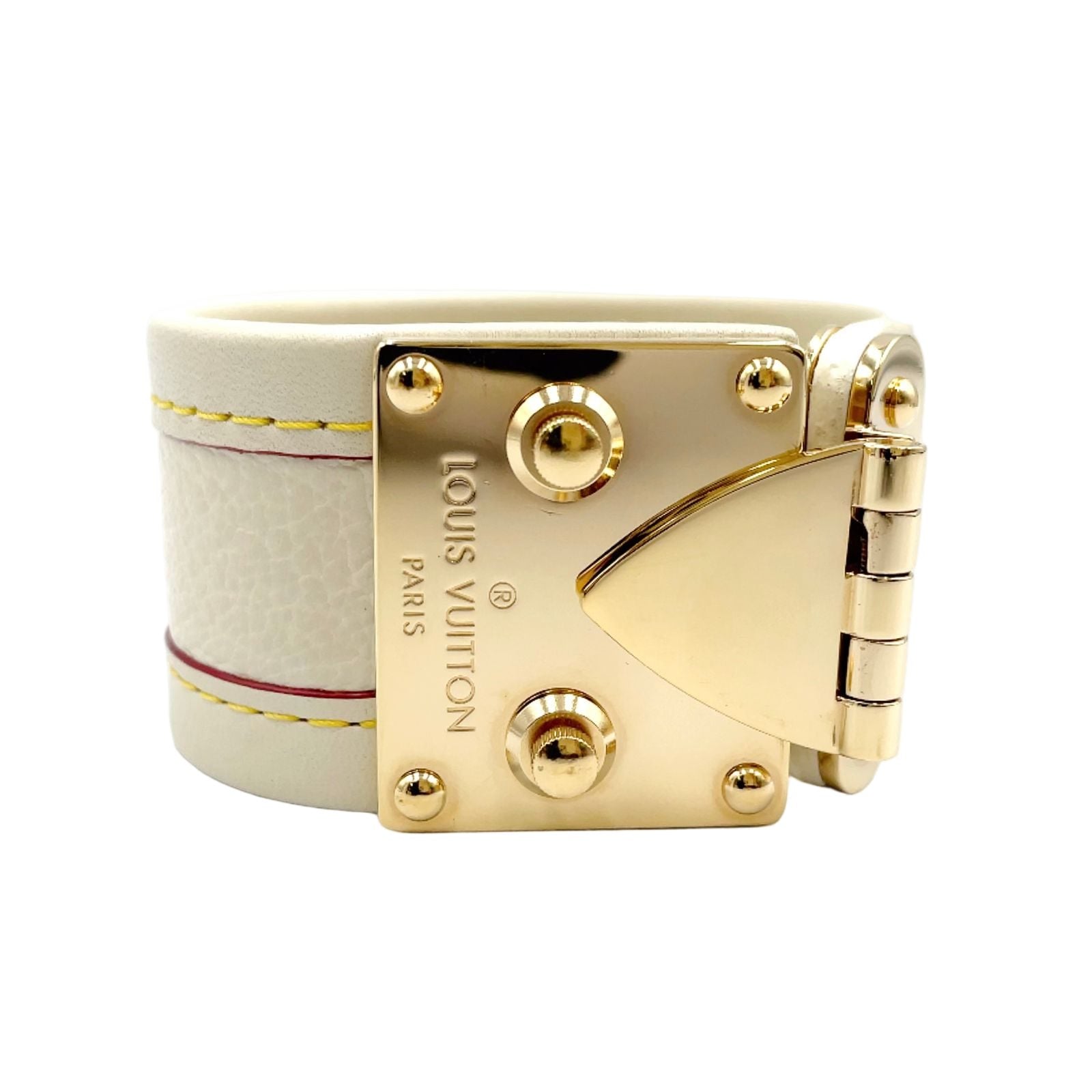 Louis Vuitton Bracelet Cellule Leather Ivory Gold Bangle