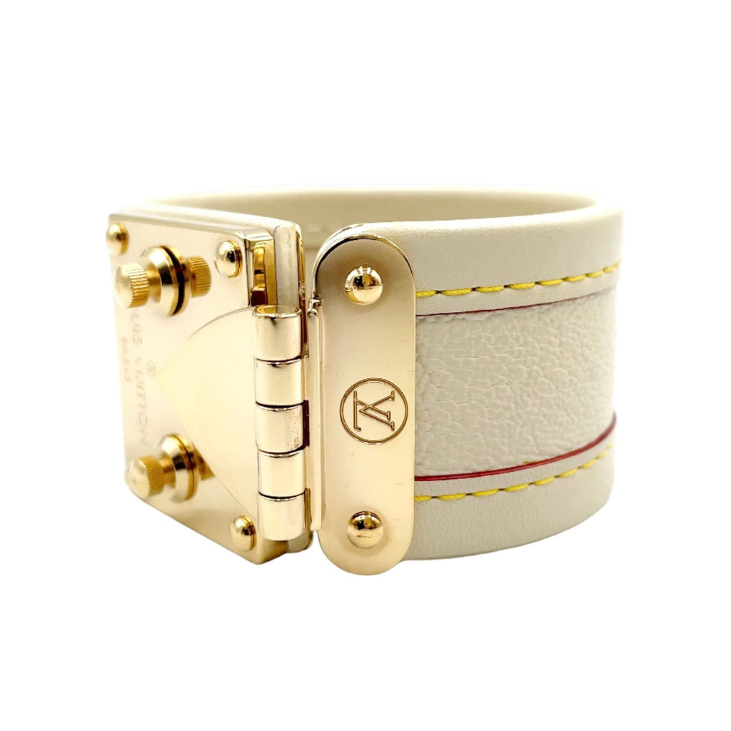 Louis Vuitton Bracelet Cellule Leather Ivory Gold Bangle — view 2